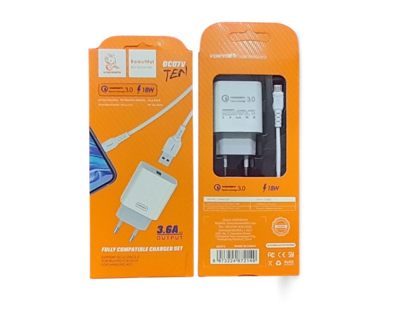 Denmen DC07V 1USB MicroUSB (3.6A, QC-3.0) 18W Fast CHARGER